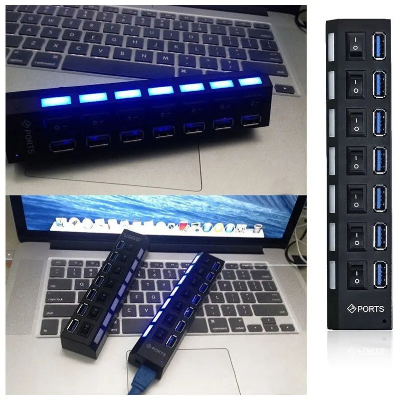 Coolcirc 7-Port USB 2.0 Switch Extension Hub - 1 to 7 USB Splitter for PC/Laptop/Desktop (Quick-Connect, Multi-Device Expansion)