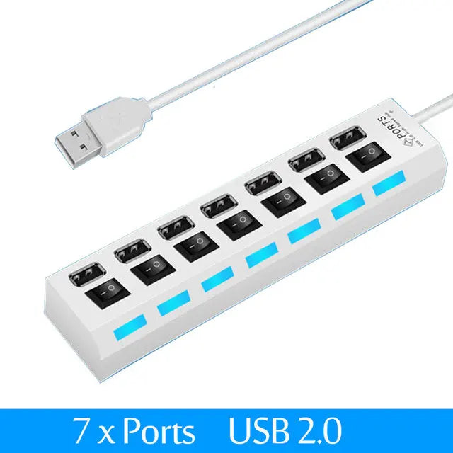 Coolcirc 7-Port USB 2.0 Switch Extension Hub - 1 to 7 USB Splitter for PC/Laptop/Desktop (Quick-Connect, Multi-Device Expansion)