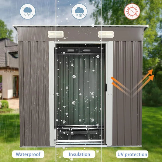Outdoor Storage Shed 6x4 Feet - Waterproof Metal Garden Shed with Lockable Door - Steel Tool Storage Building
