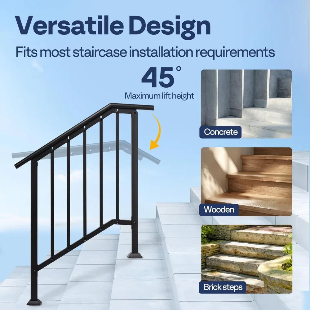 2-Pack 3 Step Galvanized Steel Hand Rails for Outdoor Steps β Black Oval and Safety Balusters Exterior Railing for Porch, Deck,