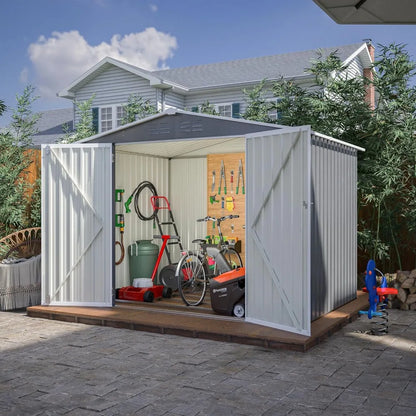 Outdoor Storage Shed 6x8 Feet - Metal Garden Shed with Frame Floor, Lockable Hinged Doors, Waterproof Storage