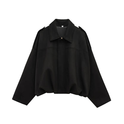 HH Women Brown Green Suede Jacket Loose Casual Bomber Coat Lapel Zipper Long Sleeve Jackets Vintage Lady Motorcycle Outwears
