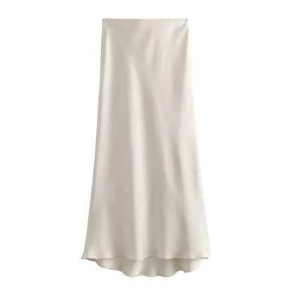 MUJER Woman 2025 Satin Skirt Women High Waist Long Skirts For Women Summer Black Midi Skirt Woman Office Elegant Women's Skirts