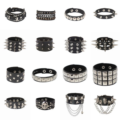 2022 PU Leather Studded Bracelet Punk Bracelet Adjustable Goth Cuff Bracelet Gothic Rivet Buckle Wristband for Men Women