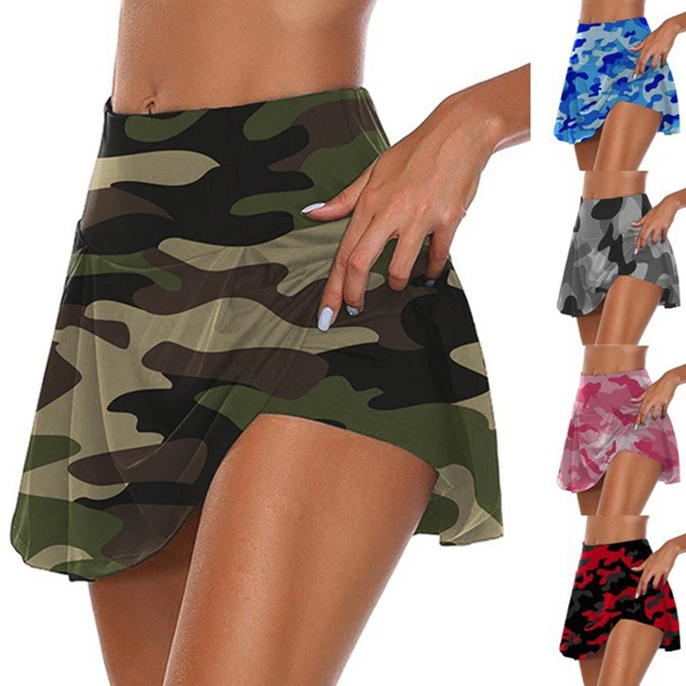 Summer fashion explosion women solid color outdoor sports fitness running yoga quick dry fake two running skirts