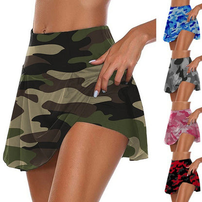 Summer fashion explosion women solid color outdoor sports fitness running yoga quick dry fake two running skirts