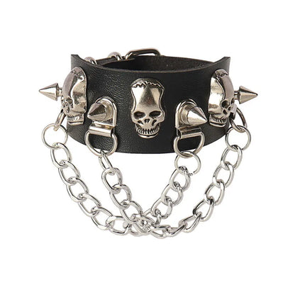 2022 PU Leather Studded Bracelet Punk Bracelet Adjustable Goth Cuff Bracelet Gothic Rivet Buckle Wristband for Men Women