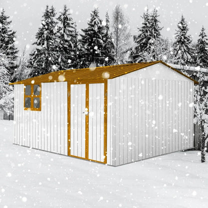 Large Outdoor Metal Storage Shed with 4-Pane Window, Lockable Door, and 4 Air Vents