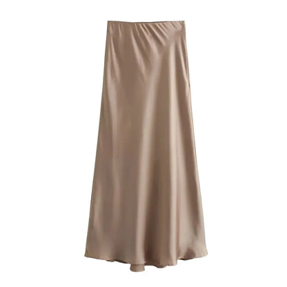 MUJER Woman 2025 Satin Skirt Women High Waist Long Skirts For Women Summer Black Midi Skirt Woman Office Elegant Women's Skirts