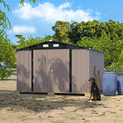 Galvanized Steel Outdoor Storage Shed - 10x10 Feet for Backyard, Patio, Lawn, and Tool Storage
