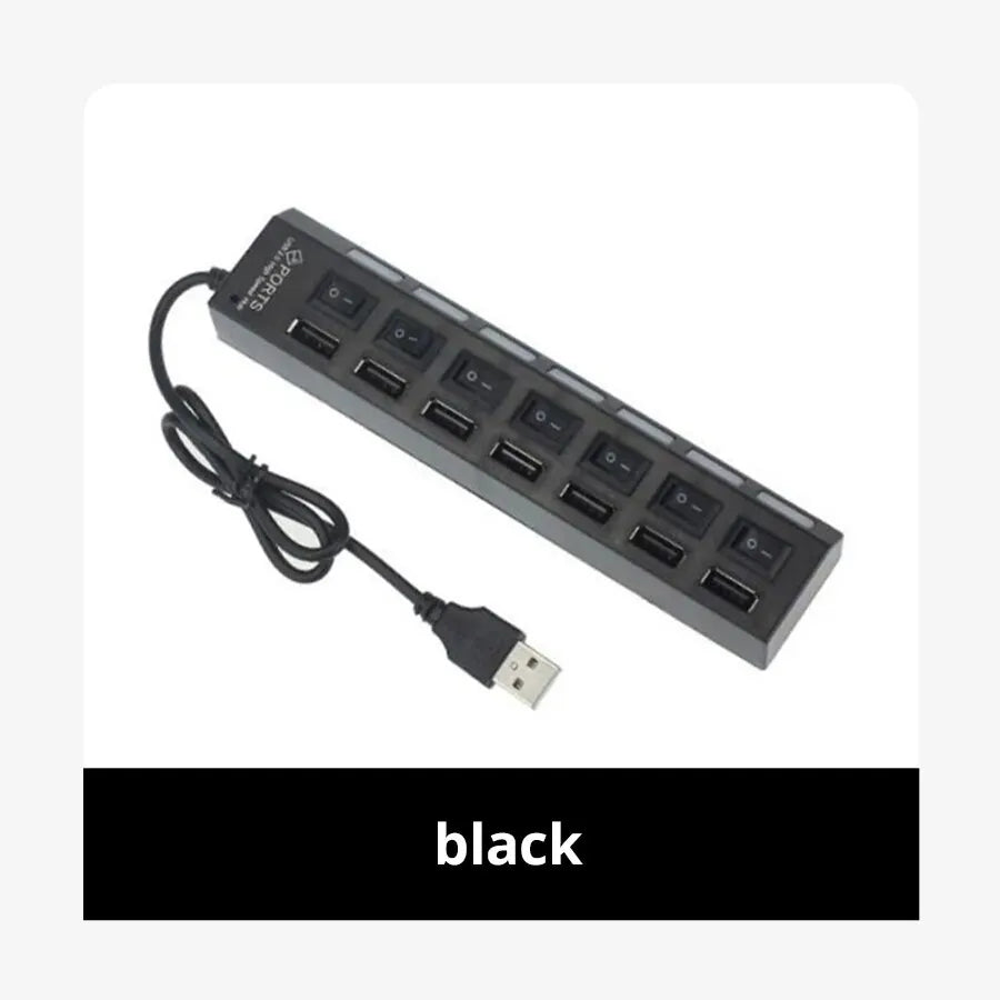 Coolcirc 7-Port USB 2.0 Switch Extension Hub - 1 to 7 USB Splitter for PC/Laptop/Desktop (Quick-Connect, Multi-Device Expansion)