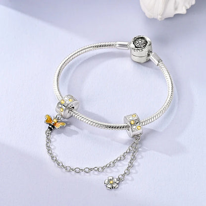 925 Sterling Silver Safety Chain Aircraft Earth Camera Daisy Silicone Charms Beads Fit Original Bracelets DIY Jewelry For Women