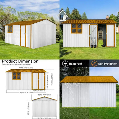 Large Outdoor Metal Storage Shed with 4-Pane Window, Lockable Door, and 4 Air Vents