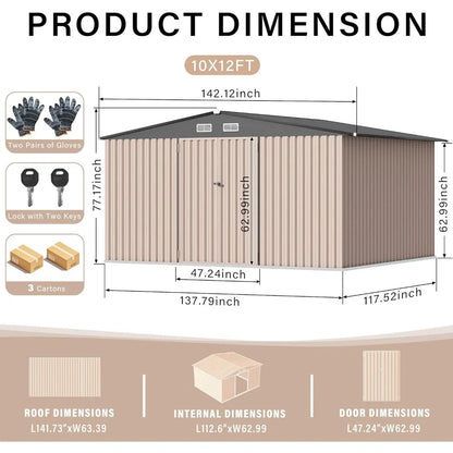 Outdoor Metal Storage Sheds: 10x12 FT Lockable Tool Shed Kit for Yard and Garden Use