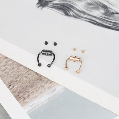 1/4pcs Women's Fake Nose Rings - Magnetic Stainless Steel Septum Hoops, Rock Hip Hop Body Jewelry