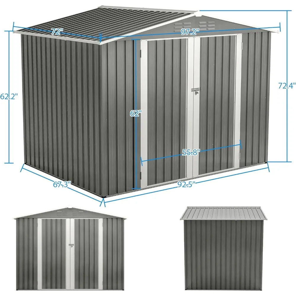 Outdoor Storage Shed 6x8 Feet - Metal Garden Shed with Frame Floor, Lockable Hinged Doors, Waterproof Storage