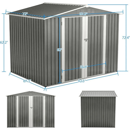 Outdoor Storage Shed 6x8 Feet - Metal Garden Shed with Frame Floor, Lockable Hinged Doors, Waterproof Storage