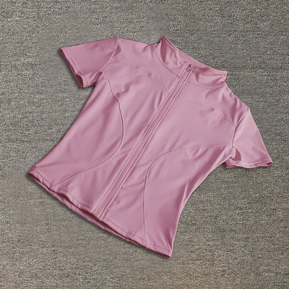 Casual Slim Sports Coat For Women Short Sleeve Solid Zipper Tops Female Cycling Running Yoga Outfit Clothes Summer Sport Jacket