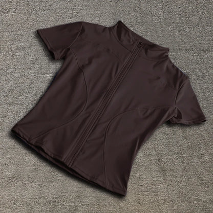 Casual Slim Sports Coat For Women Short Sleeve Solid Zipper Tops Female Cycling Running Yoga Outfit Clothes Summer Sport Jacket